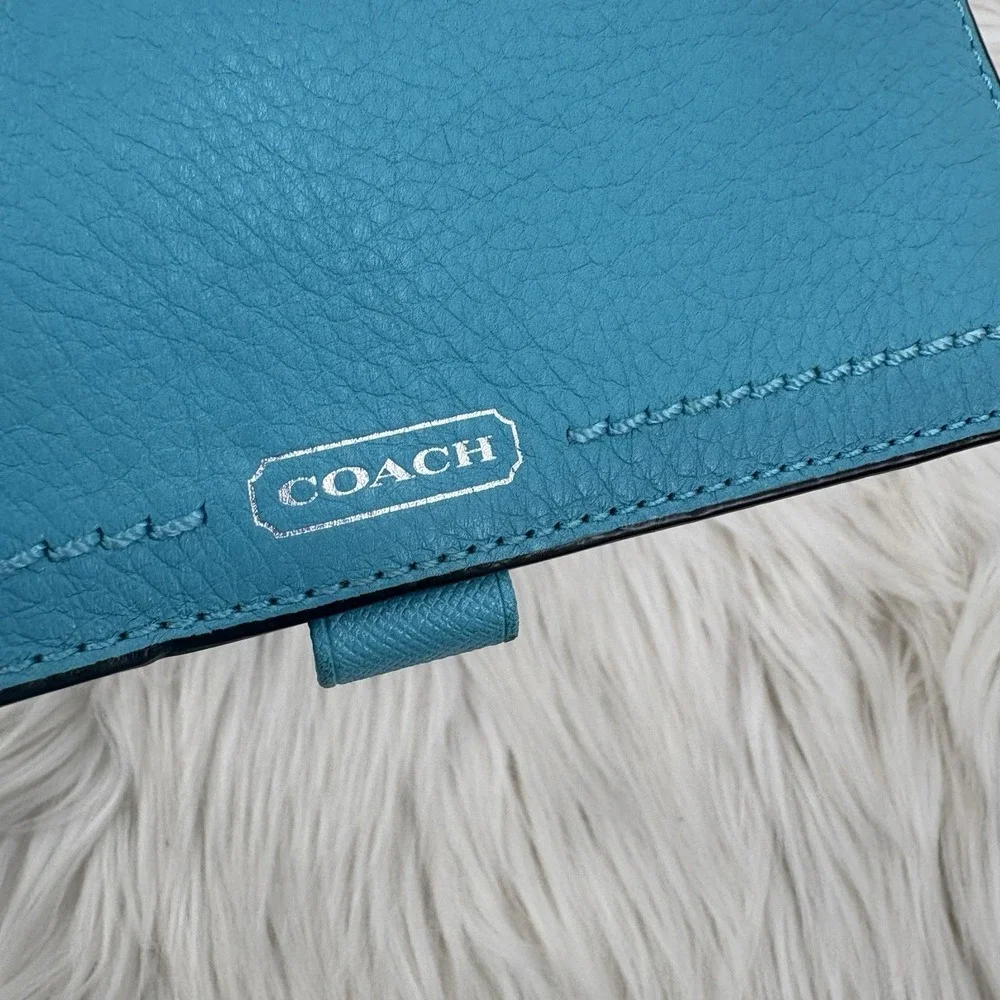Y2K Vtg Coach Slim Checkbook Envelope Bifold Lined Wallet Blue Pebbled Leather